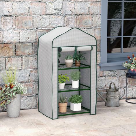 Serre Jardin Étagères Porte Fermeture Éclair Culture Plantes Aménagement Extérieur Blanc 59x39x127cm