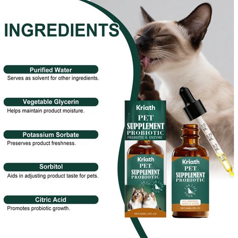 Gouttes probiotiques pour chats et chiens - Soin et entretien intestinaux doux pour tous les âges - 60 ml (1/5)