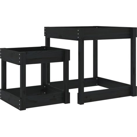 Tables à sable 2 pcs noir bois de pin massif (1/5)