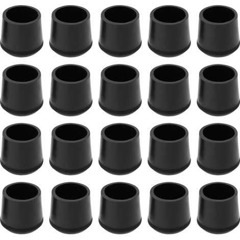 Lot de 20pcs Embouts de Pieds de Chaise en Caoutchouc Noir de 25mm pour Pieds de Table Et de Chaise Capuchons de Protection pour Tuyaux Et Sols (1/5)