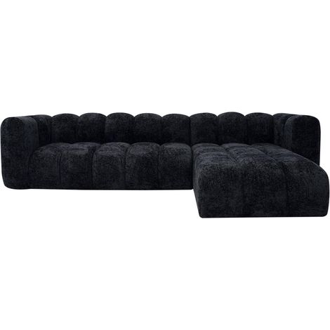 Mobilier Deco – Canapé d'angle réversible en tissu noir – 5 places – Assise profonde et coussins rembourrés – Modulable pour configuration personnalisée (1/5)