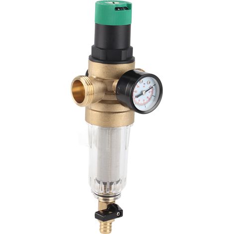 Détendeur de pression d'eau laiton préfiltre acier inoxydable réducteur de pression avec manomètre adaptateur 3/4 pouce pour caravane maison (1/5)