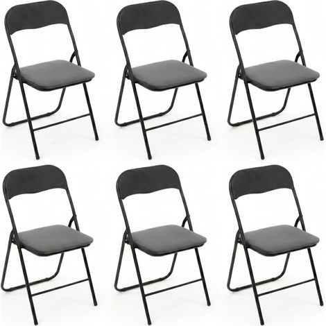 Set 6 Sedie Pieghevoli Velluto 48x44x80 cm Poltroncina Salvaspazio Ospiti Casa nero