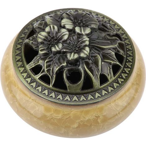 Brûleur d'encens en céramique, porte-encens à effet glace, décoration pour la maison ou la maison de thé (jaune ambré) (1/5)