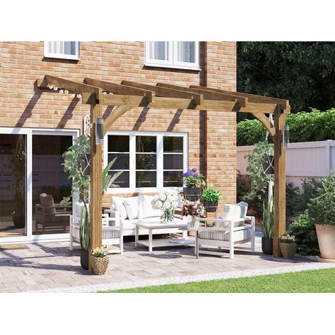 Dunster House Wooden Lean To Pergola Kit 3m x 3m Wall Mounted Garden Plant Frame Leviathan