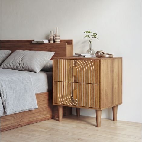 Mesita de noche con 2 cajones 48x38x56 cm MDF melaminado nogal - CHICFURN (1/5)