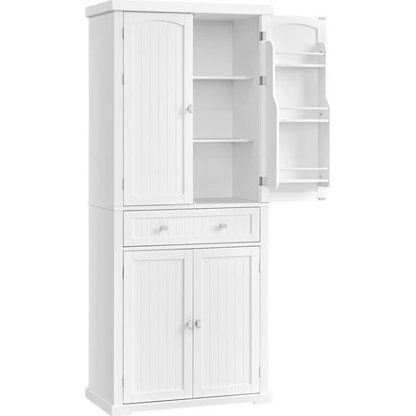 Vasagle – Placard de cuisine blanc 182,1 cm – 2 grands placards – 1 tiroir coulissant – 6 étagères de porte – 4 étagères réglables – MDF durable