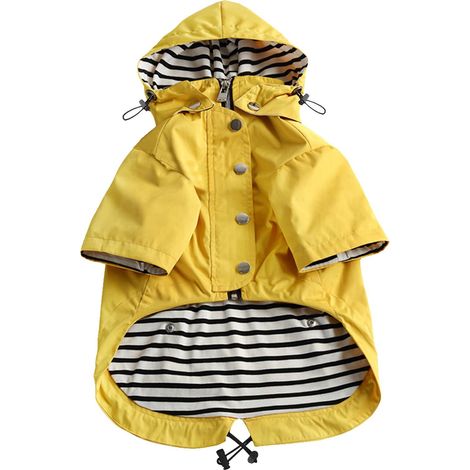 Imperméable pour Chien avec Boutons et Fermetures éclair réfléchissants imperméable Pluie Cordon de Serrage réglable Capuche Amovible Jaune S (1/5)