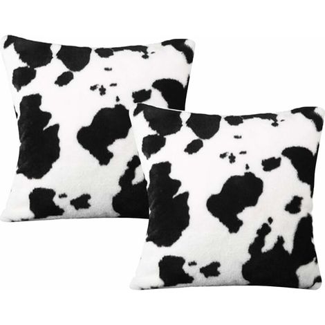2 Pcs Taies d'oreiller Coussin Oreiller en Peluche Couverture Peau de Vache Motif Taie d'oreiller Maison Bureau Décor (1/5)