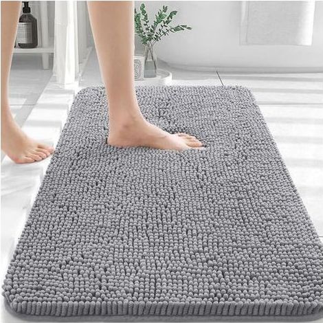 Tapis de bain 50x80cm, tapis de bain chenille ultra doux et absorbant, dos en caoutchouc, séchage rapide, tapis de salle de bain lavable en machine, accessoire de décoration intérieure, gris (1/5)