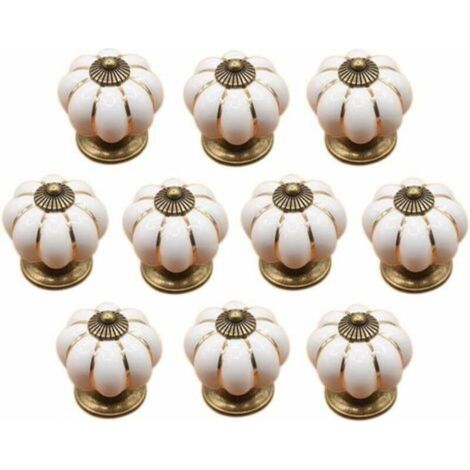 Lot de 10 boutons de tiroir en céramique Forme de citrouille Compatible avec armoires et tiroirs Dimensions 4,1 x 4,1 cm (1/5)