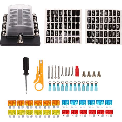 Boîte à fusibles 12 voies avec couvercle étanche, indicateur LED, porte-fusibles à lames pour voiture, bateau, camping-car - Support de bloc 12 circuits, protection IP67 (1/5)