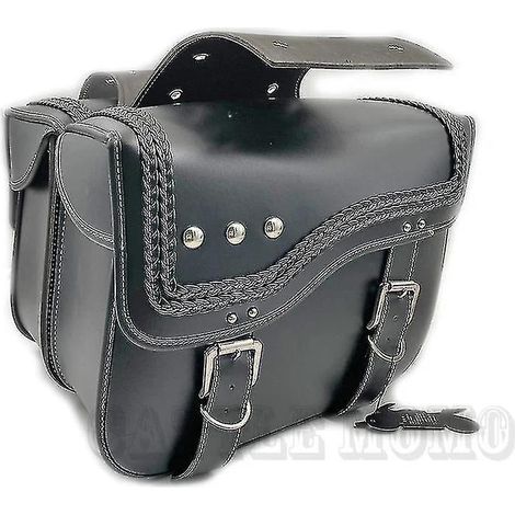Sacoches de selle de moto (lot de 2) en cuir PU noir, avec outils, pour motos VTX1300, VTX1800, VT750, VT400 et VLX600. (1/5)