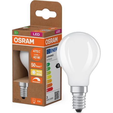 Lampe LED mini bougie P40 Filament, 2,5W, E14, mate, mini bougie, verre mat, pour lampe de table, plafonnier, éclairage de miroir