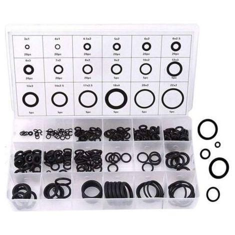 Joint torique Kit, 225 Rondelle Caoutchouc Anti Vibration 18 Tailles Coffret de Joints Toriques Assortiment Set Anneau de Joint, Jeu Joint torique Rondelle Kit Assortiment de joints (Noir) (1/4)