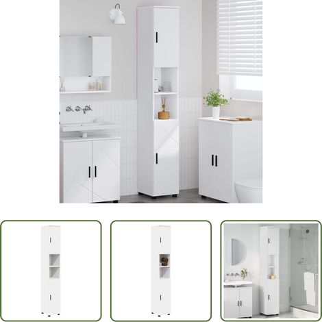 vidaXL Meuble salle de bain -  Cabinet de salle de bain avec stockage Blanc 30 x 35 x 192 cm (1/5)