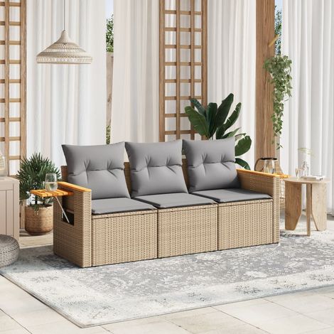 Salon de jardin avec coussins 3 pcs-Lot de 3 Mobilier de jardin-Meuble de jardin beige résine tressée 642785 (1/5)