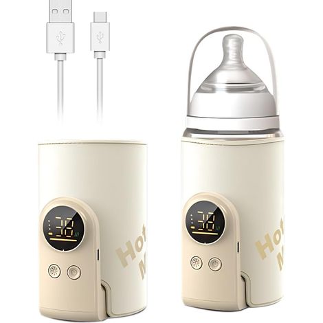 1pcs Chauffe Biberon Portable, Chauffe Biberon Nomade avec 6 Niveaux De Réglage 8000mAh Chauffe-Biberon Portable Sans Fil avec Écran LCD Réchauffeur de Biberon USB Sans Fil pour Maison, Extérieur, Voy