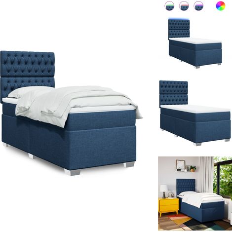 Sommier à lattes de lit avec matelas Bleu 90x200 cm Tissu - Lit Plateforme - Lit Double - Lit Design - Lit Moderne - Matelas À Ressorts Ensachés (1/5)