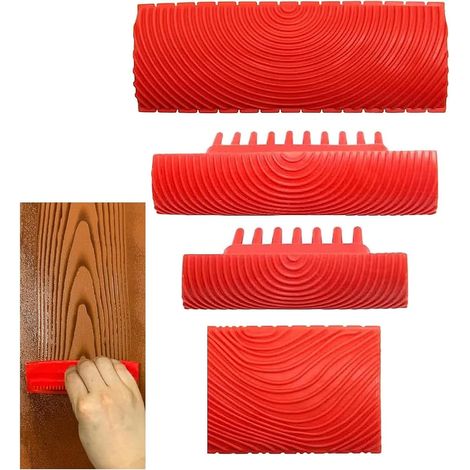 Outil de Grain de Bois de Caoutchouc, 4 Pièces Outils de Peinture en Caoutchouc, Outil de veinage du Bois, Outil de Veinage du Bois en Caoutchouc Réutilisable, pour les Décorations Murales DIY (1/5)
