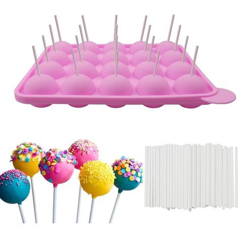 Stampo in silicone per lecca-lecca con 20 cavità per lecca-lecca, caramelle e pasticcini, rosa (1/5)