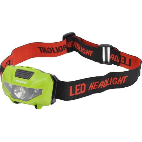 Linterna frontal Tiross 1W + 2 LED rojos 3xAAA, luz clara y funcionalidad manos libres para múltiples aplicaciones.