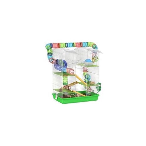 Cage pour hamster souris petit animaux rongeur avec tunnel mangeoire roue jouet 47 x 30 x 59 cm vert