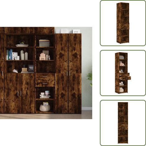 Buffet haut chêne fumé 45x42,5x185 cm bois d'ingénierie - Buffet Design Intemporel - Meuble Rangement Cuisine - Commode Bois - Buffet Haute Capacité - Buffet Chic (1/5)