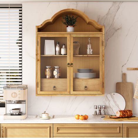 Meuble de cuisine mural rétro avec portes vitrées, 60 x 22 x 76,5 cm, naturel DESVIAE (1/5)