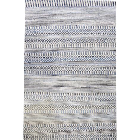 Tapis en coton recyclé et laine ivoire et bleu Sarah 230 x 160 cm (1/4)