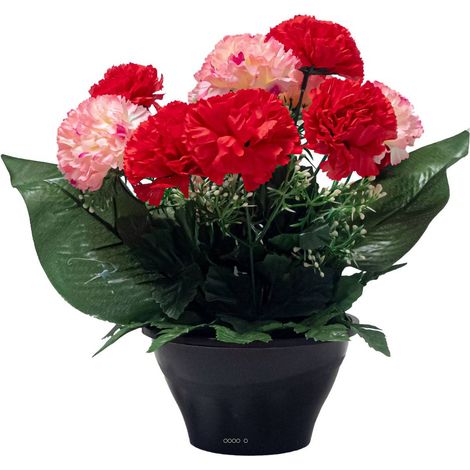Vasque d'Oeillets fleurs artificielles pour le cimetière H 25 cm D 27 cm Rouge - couleur: Rouge