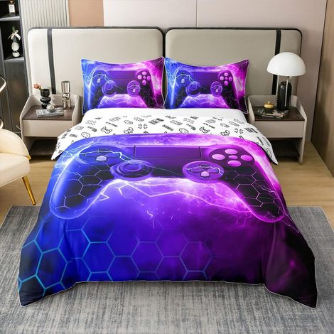 Joueurs 100% Coton Sets de Housse de Couette Gaming Parure de Lit 140x200cm pour Enfants Violette Joueurs Housse de Couette Game Enfants Durable Parure Housse de Couette - 140 x 200 cm + 1 taie d'orei (1/5)