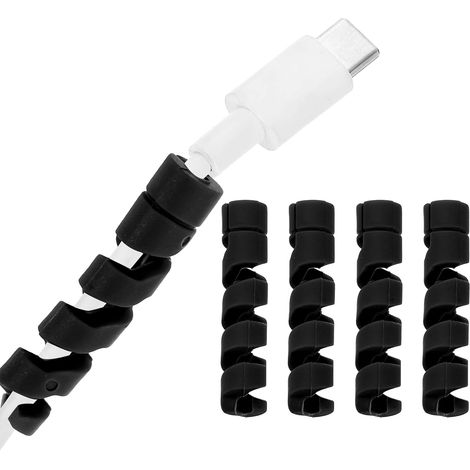 24 pièces de protège-câble, Organiseur de câble en Silicone Flexible Spirale, Accessoires d'enroulement pour téléphone, Casque, Ordinateur Portable, Souris, Noir (1/5)