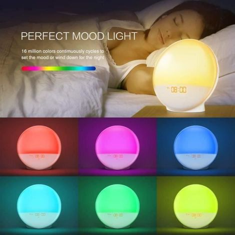 BUTY-Eveil Lumière avec LED Réveil Lumineux Lampe Radio FM Simulateur D'aube7 Sons Naturel 256 RGB couleurs (1/4)
