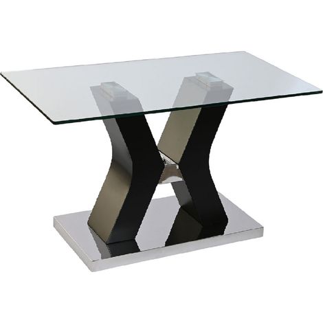 Table basse rectangulaire en verre trempé/bois MDF - Longueur 120 x Profondeur 60 x Hauteur 45 cm -PEGANE- (1/5)