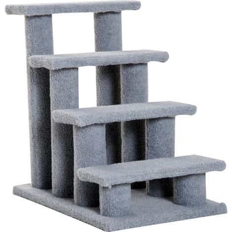 Dog Steps  Bed 4 Step Pet Stairs  Sofa Dog Cat Climb Ladder 63x43x60 cm Grey (1/5)