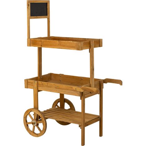 Carro expositor con ruedas de madera marrón 55x86x135