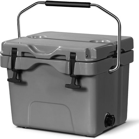 Borsa frigo con capacità 15 litri, ghiacciaia con maniglia, tappo di scarico e 2 portabicchieri, grigio