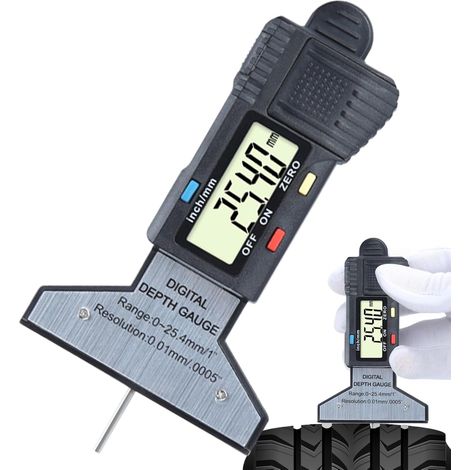 Jauge de Profondeur de Sculpture - Outil de Mesure de Profondeur des Pneus,Affichage Numérique LCD Précision 0,01 mm avec Ressort de Rappel Plage de Mesure 0 à 25,4 mm pour Véhicules Récreatifs Débuta (1/5)