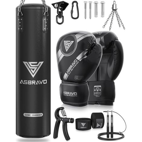 Sac de frappe pour adultes - 1,2 m - En polyuréthane - Gants de boxe lourds de 340,2 g - Pour MMA, Muay Thai, Kickboxing, entraînement à domicile, arts martiaux (non rempli) (1/5)