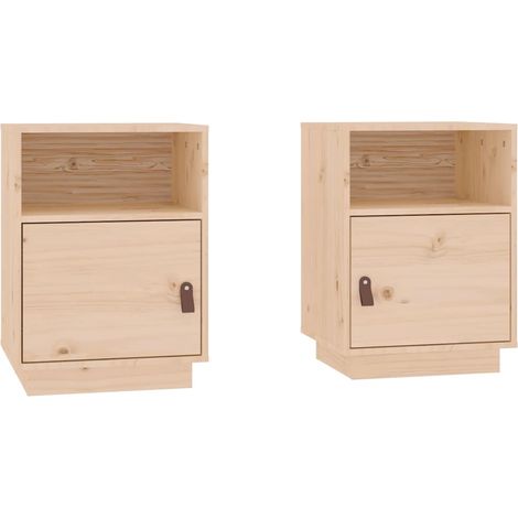 Set di 2 Comodini  Armadio da Notte  Mobiletto da notte 40x34x55 cm in Legno Massello di Pino (1/5)