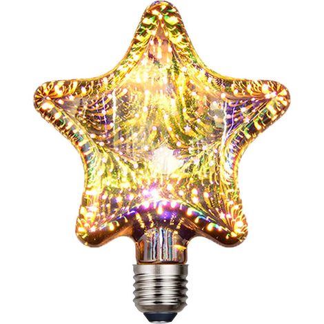 Feuerwerks-LED-Glühbirne, E27 4W Vintage Edison Dekorative LED-Filament-Glühbirne mit silbernem Glas 3D-Effekt für Weihnachtsfeiern und Sternendekorationen, AC85-240V (Stern, 1 Stück)