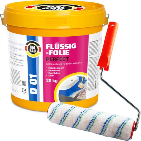 HALBAU Flüssigfolie Perfect Badabdichtung Dichtmembran Dichtfolie + Farbroller 25cm D01 - 20KG (1/5)