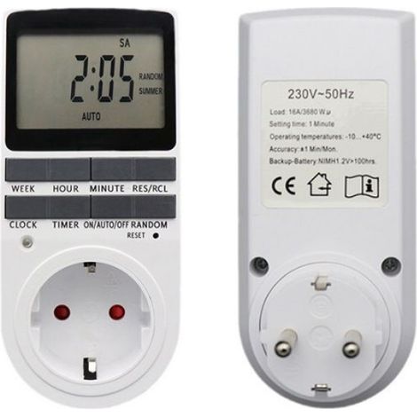 Prise Programmable - 16 A - 3680 W - Écran LCD - Minuterie Hebdomadaire - Mode Aléatoire - Lot de 2 (1/4)