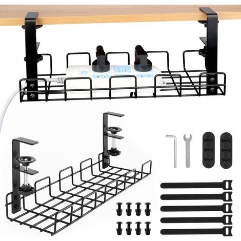 Kabelmanagement-Ablage für unter den Schreibtisch, schwarzer Kabelorganizer für den Schreibtisch, bohrfreier Kabelhalter, Kabelrinne (1/5)