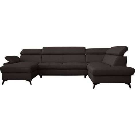 Canapé d'angle convertible en cuir italien de luxe 7/8 places WARINI avec coffre, noir, angle droit (1/5)