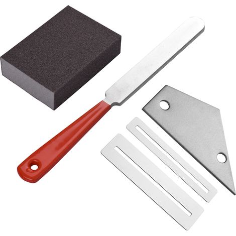 Gitarrenbauer-Werkzeugset: 1 Edelstahl-Gitarrenbundfeile + 2 Griffbrettschutze + 1 Bundabrichter + 1 Schleifschwamm für Reparatur, Reinigung und Politur von Gitarre, Ukulele, Bass und Mandoline (1/2)