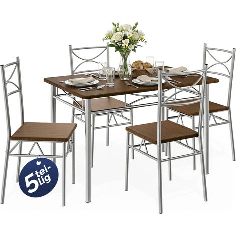 CASARIA® Esstisch mit 4 Stühlen Holz 5-tlg Set Metall 110x70cm Industrial Esszimmer Küche Stühle Tisch Möbel Essgruppe Sitzgruppe Paul  Eiche dunkel