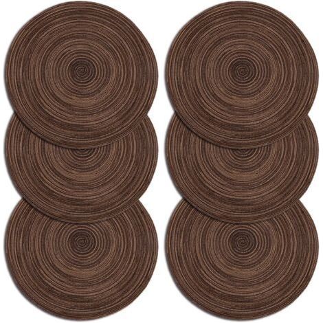 FENOPLASTICASets de Table Lot de 6 Set de Table Tressé Lavable Résistantes à la Chaleur Antidérapant, Set de Table Rond 35x35cm(Rond,Brun) (1/5)