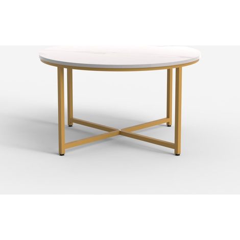 Table basse salon rond 80cm avec plateau effet marbre Granato - Or